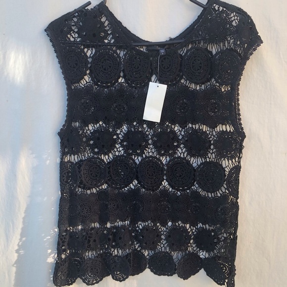 Black Lace crochet boho cotton top - Picture 1 of 5